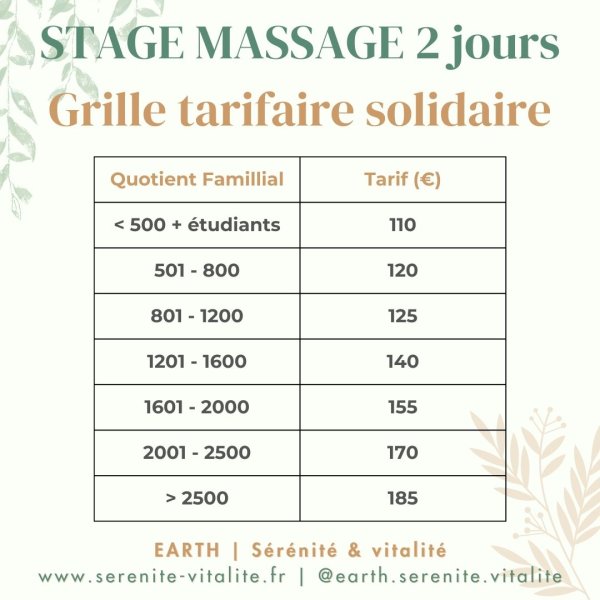 Tarifs stage de massage bien-être